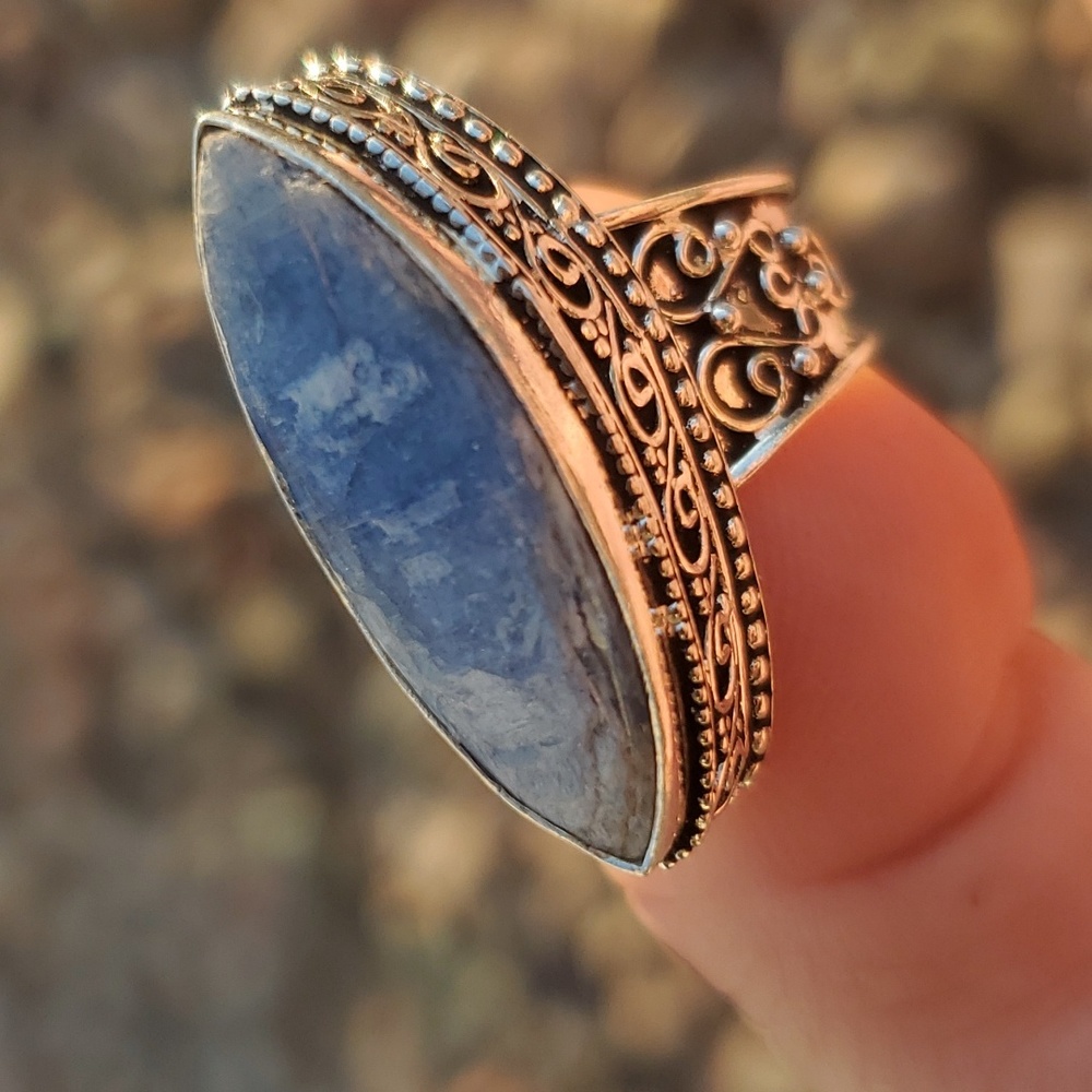 New Natural Blue Kyanite 925 Silver Ring.